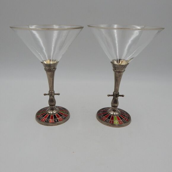 Roulette Wheel Martini Glassware Glasses Pair Godinger Silver Art Company - Picture 4 of 14